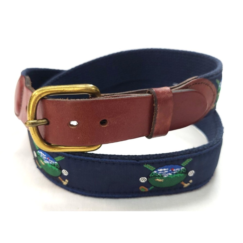 Leather Man Limited Mens Handmade Blue Canvas Golf Course Leather Belt Size 36